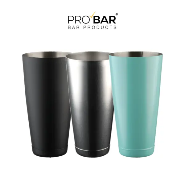 coctelera Boston, tin de 28 oz en tres acabados: negro mate, Vintage y Tiffany