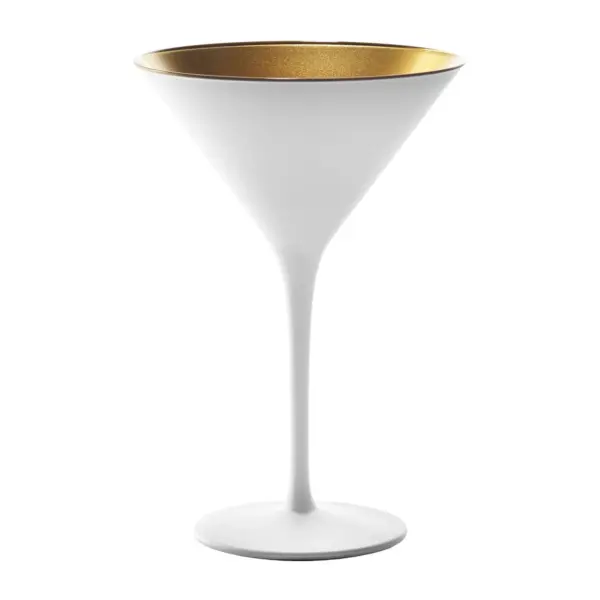 copa Olympic blanca y oro de Stölzle Lausitz de 24 cl para cóctel, exterior blanco mate e interior oro