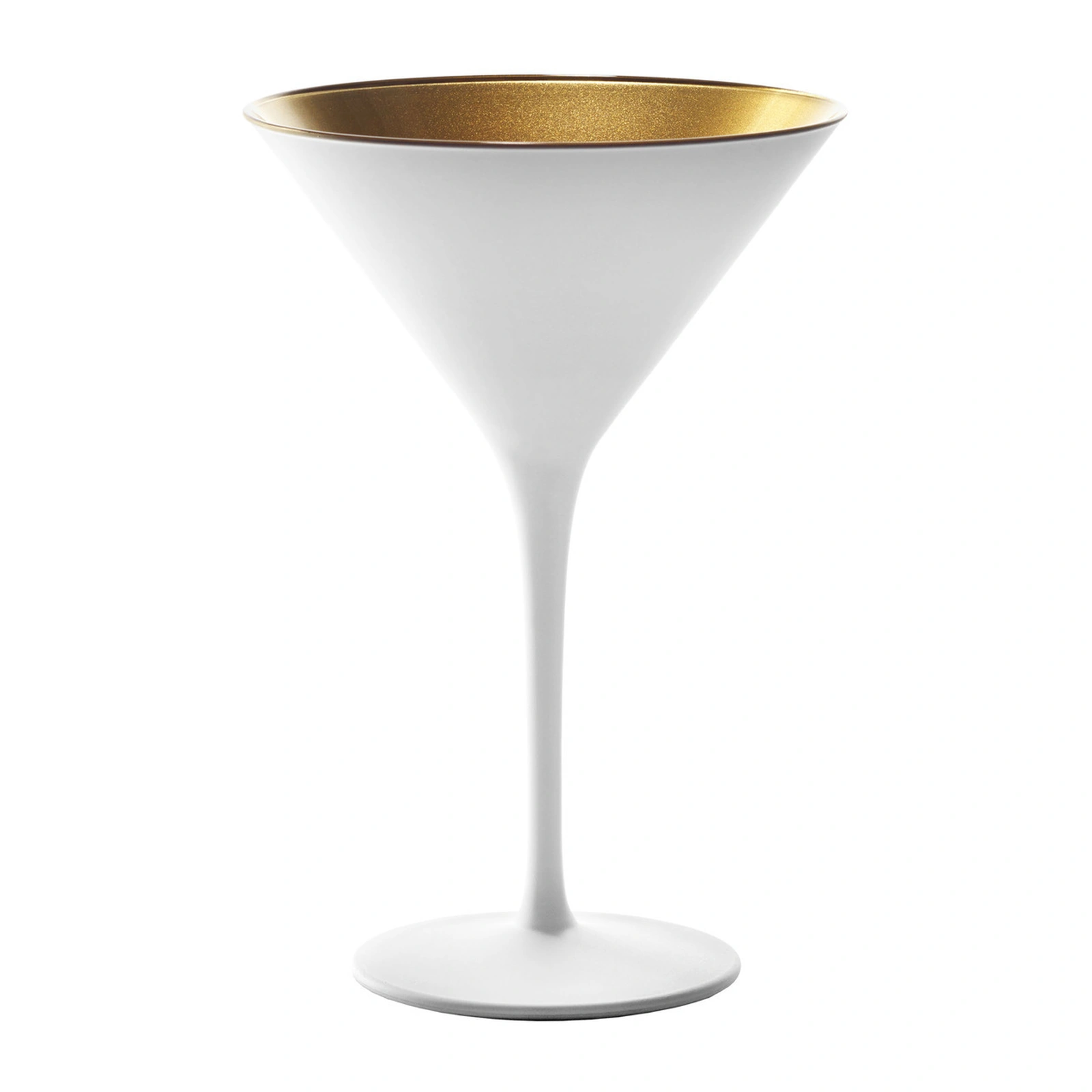 copa Olympic blanca y oro de Stölzle Lausitz de 24 cl para cóctel, exterior blanco mate e interior oro