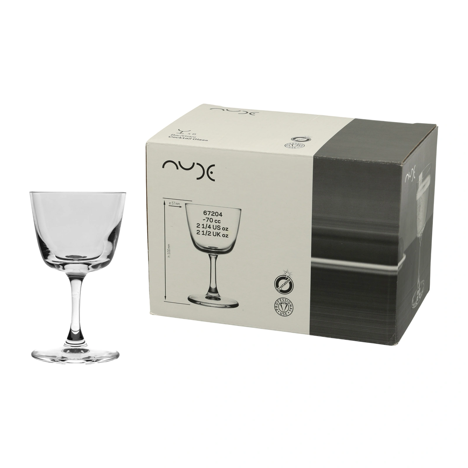 copas de licor Bargiani de NUDE de 7 cl junto a su caja