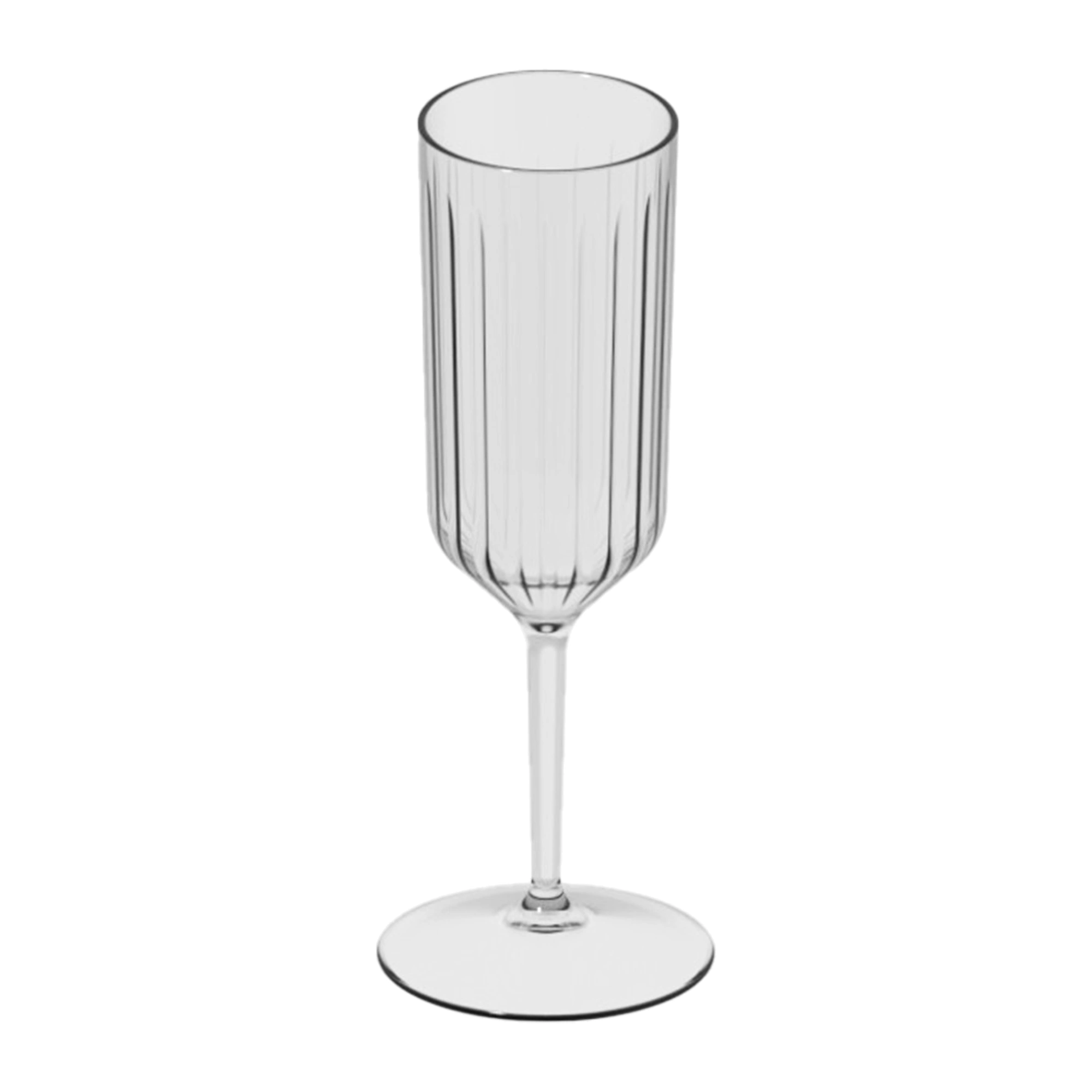 copas de plástico Kaleido de 27 cl, copa flauta en Tritan transparente con rayas verticales