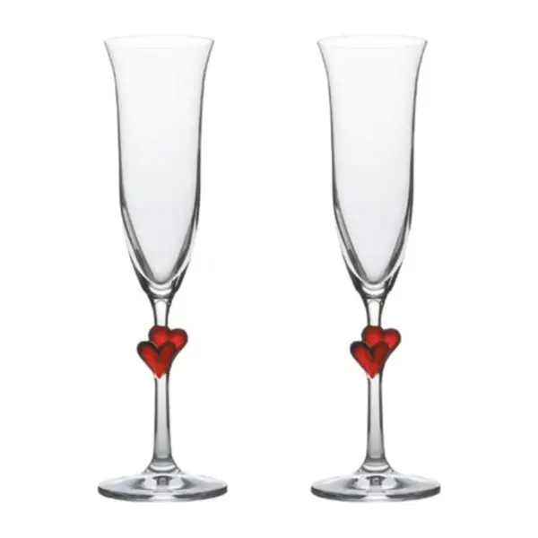 copa flauta L'Amour de Stölzle Lausitz de 17,5 cl con el corazón rojo en el tallo, set de dos copas