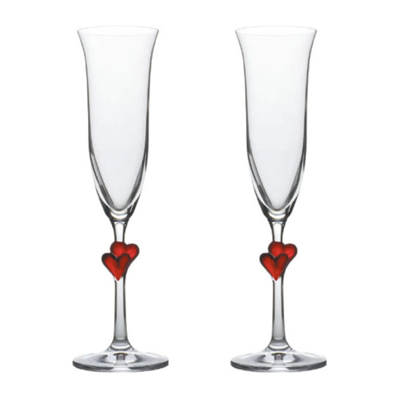 copa flauta L'Amour de Stölzle Lausitz de 17,5 cl con el corazón rojo en el tallo, set de dos copas