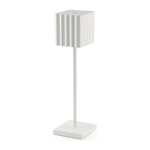 lámpara de mesa sin cable Cupcake de 36 cm, base cuadrada de aluminio lacado en blanco y difusor de policarbonato