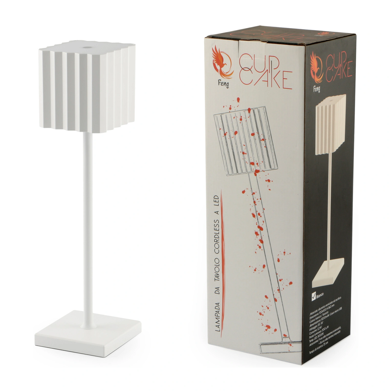 lámpara de mesa sin cable Cupcake blanca, LED recargable de 36 cm de alto con base de 10 cm