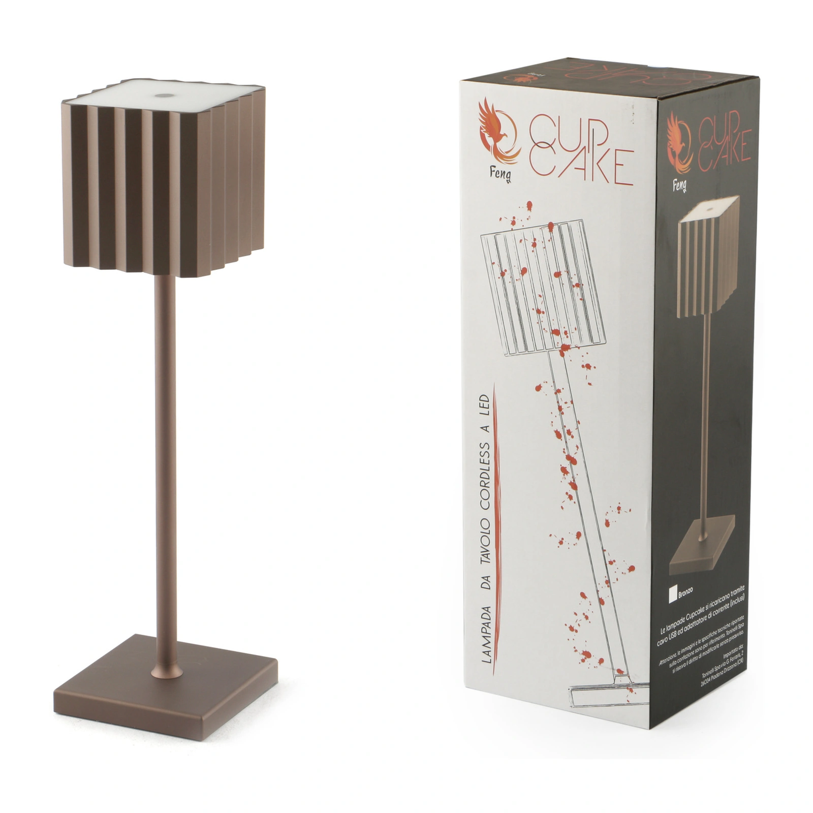 lámpara de mesa para restaurante Cupcake bronce, LED recargable con difusor de policarbonato