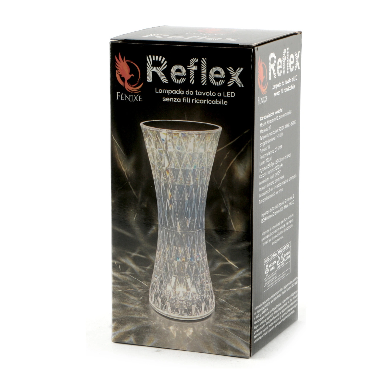 lámpara de mesa LED Reflex transparente, tres tonos de luz: blanco, cálido y amarillo