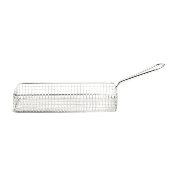 cesta para fritos rectangular Al Andalus de Comas en acero inoxidable de 21 x 10 cm y 4 cm de alto