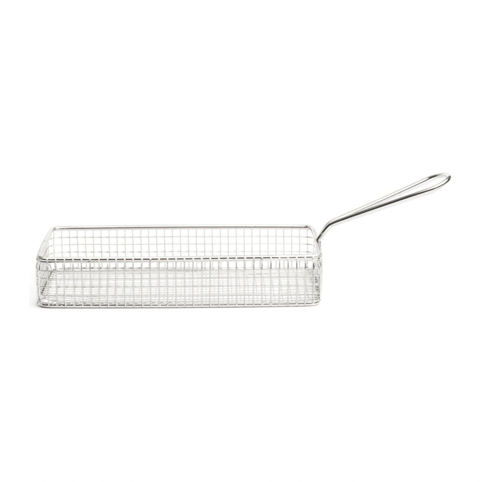 cesta para fritos rectangular: Al Andalus de Comas en acero inoxidable de 21 x 10 cm, 4 cm de alto