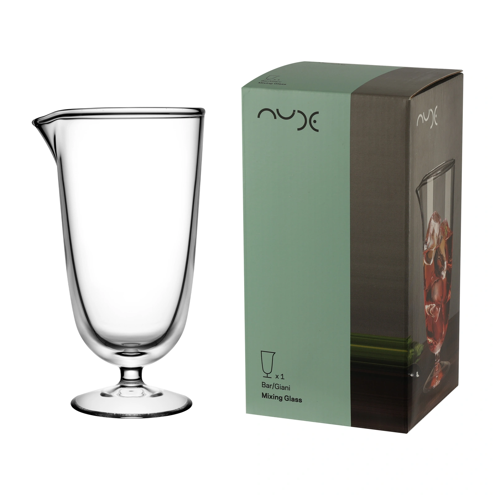 vaso mezclador Bargiani de NUDE de 53 cl junto a su caja