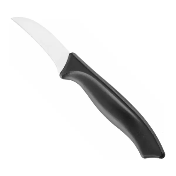 cuchillo pico de loro: hoja curva de 6 cm en acero inoxidable y mango negro de polipropileno