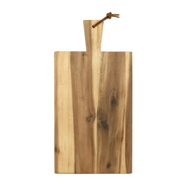 tabla para embutidos Kesper de madera de acacia de 35 x 18 cm con mango y tira de cuero