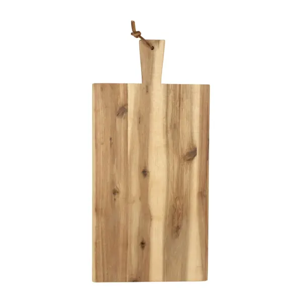 tabla para aperitivos Kesper de madera de acacia de 45 x 22 cm con mango de 8 cm y tira de cuero