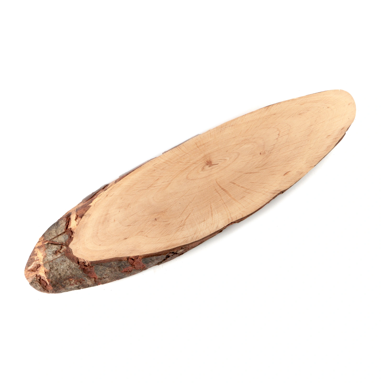 tabla con corteza: óvalo de madera de aliso de 41 a 49 cm de largo con el borde natural