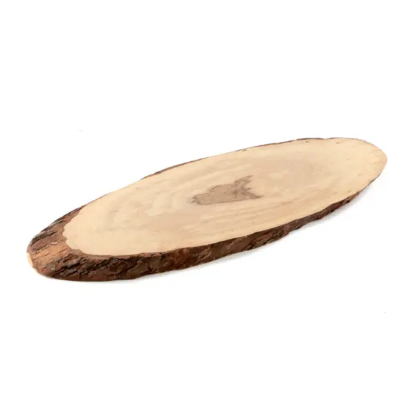 tabla de aliso ovalada con corteza en el borde, de 50 a 58 cm de largo